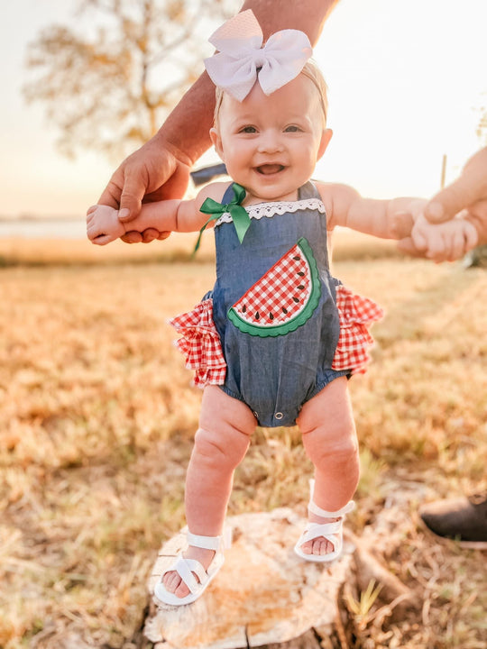 Denim watermelon romper