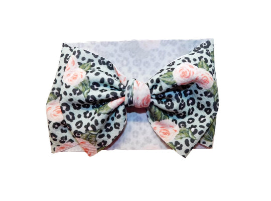 Green Leopard Floral Headband Bow