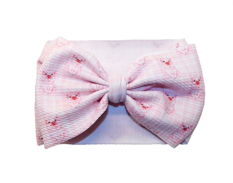 Pink Pig Stripe Headband Bow
