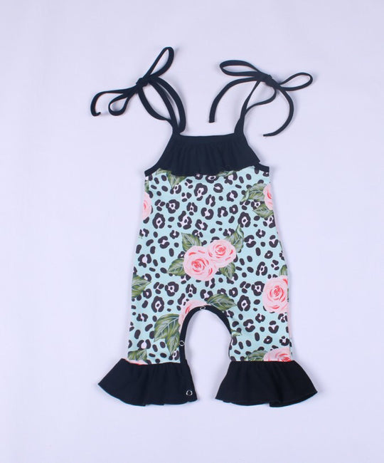 Green leopard floral romper