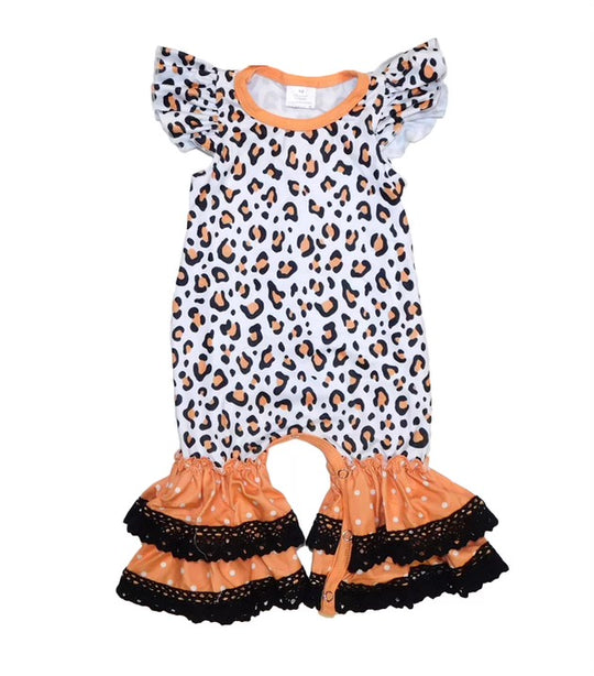 NEWBORN Short sleeve Coral leopard romper