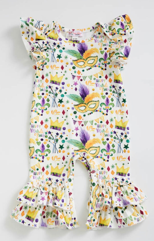 Clover cottage Mardi Gras romper