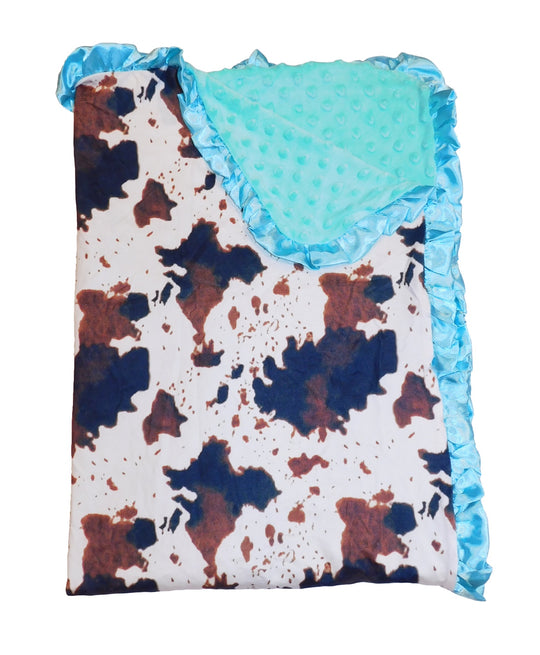 Cow Print/Light Blue Baby Minky