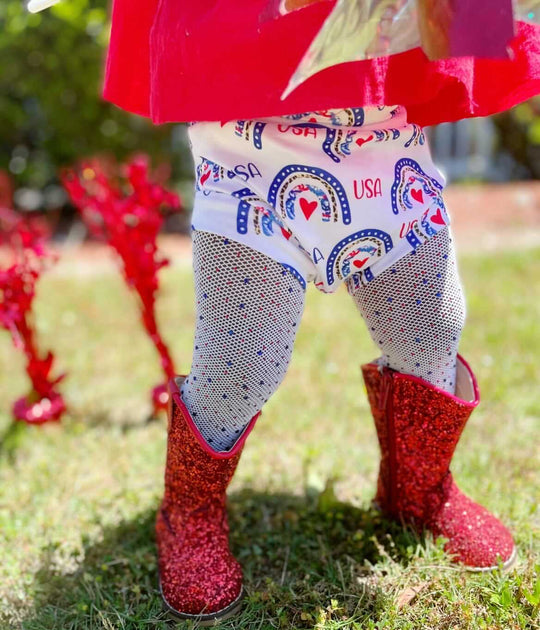 Bling tights- White with red and blue bling