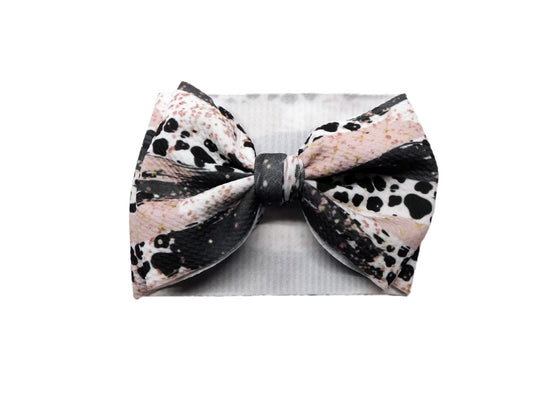 Cow and Pink Brush Strokes Headband Bow