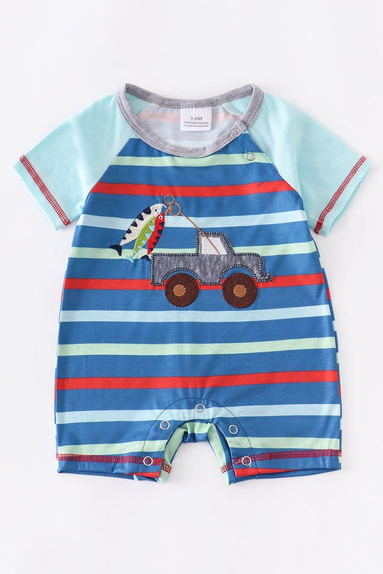 Gone Fishin’ stripe romper
