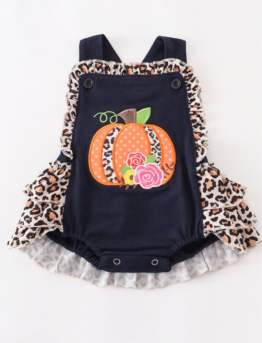 Navy pumpkin bubble romper