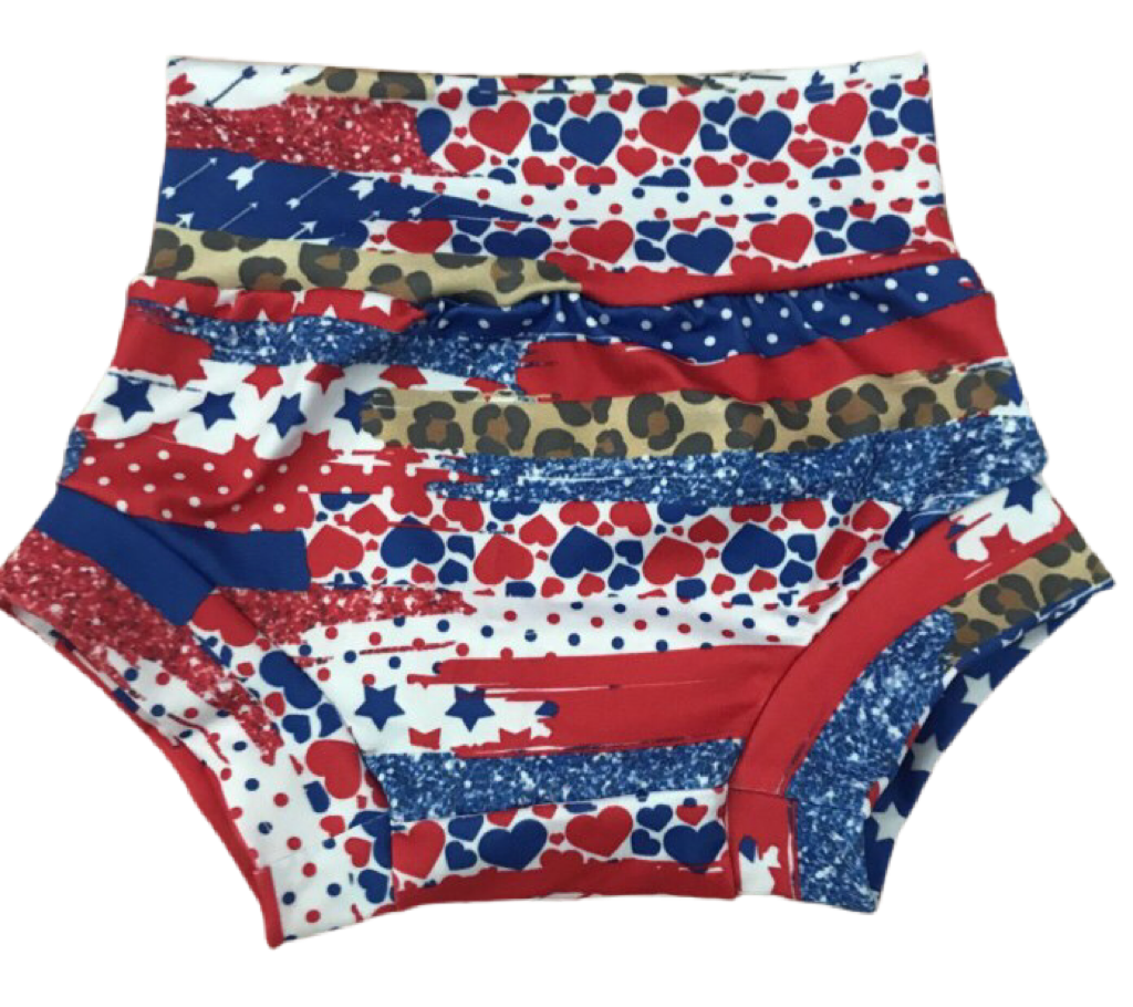 Red white and blue leopard brush stroke bummies