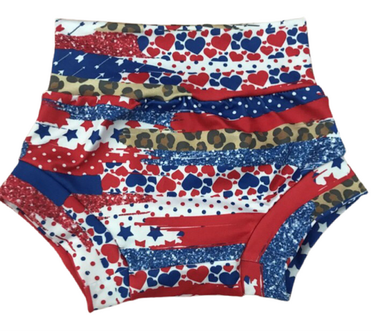 Red white and blue leopard brush stroke bummies