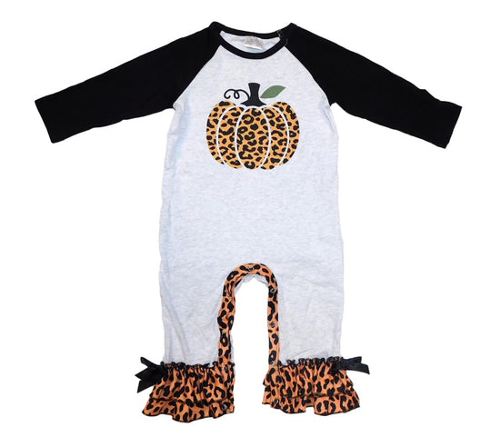 Gray leopard pumpkin romper