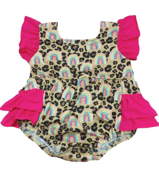 Vintage Boho rainbow ruffle romper