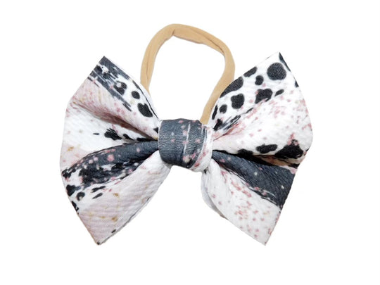 Cow and Pink Brush Stroke Nylon Bow