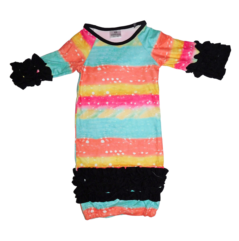 Rainbow Stripe Ruffle Baby Gown XS