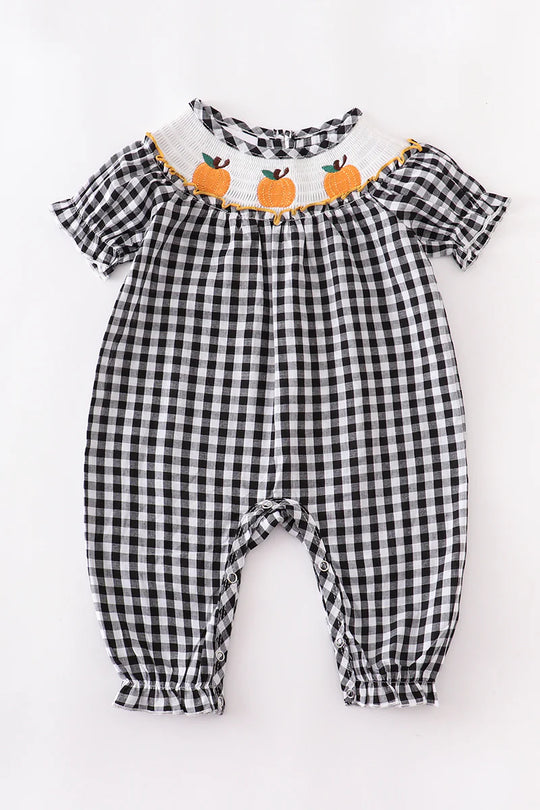 Smocked plaid pumpkin romper