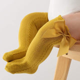 Top ruffle Knee socks with bow socks - mustard