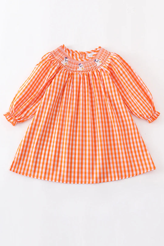 Orange plaid ghost smocked dress