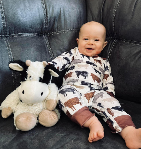 Clover cottage Watercolor cow romper