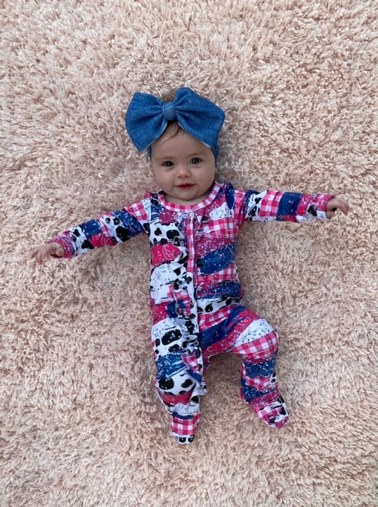 Cow paisley brush stroke footie sleeper