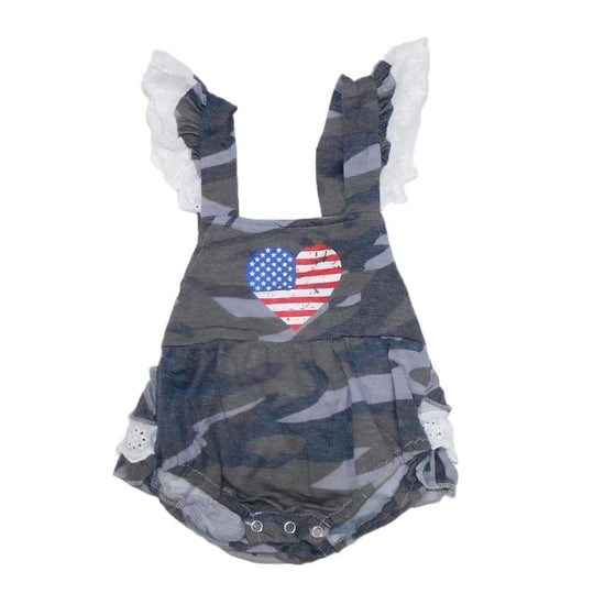 Camo heart bubble romper