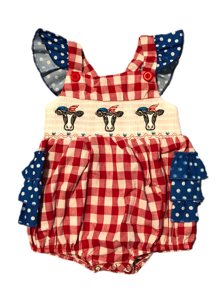 Smocked cow USA romper