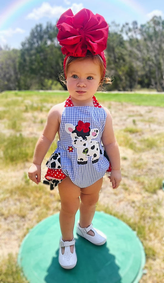 Blue baby cow romper