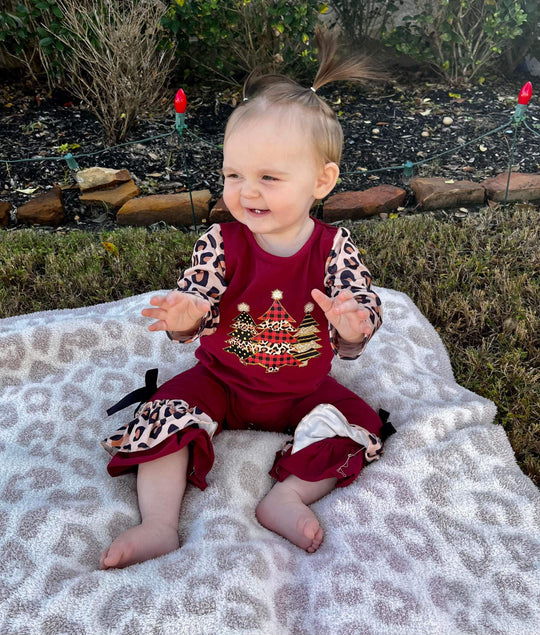 Maroon Leopard Trees Romper