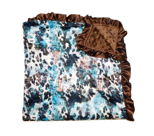 Brown Cowhide and turquoise minky