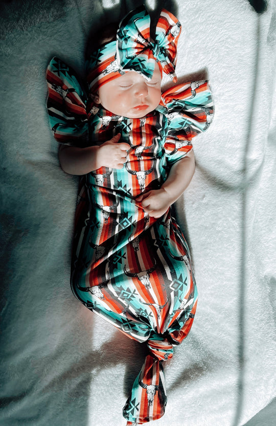 Serape steer flutter gown and headband set