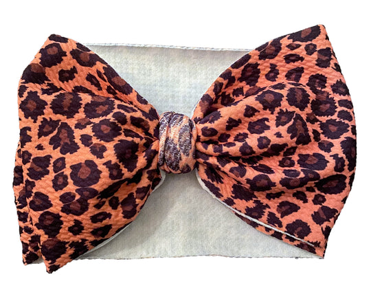 Orange Leopard Headband Bow Handmade