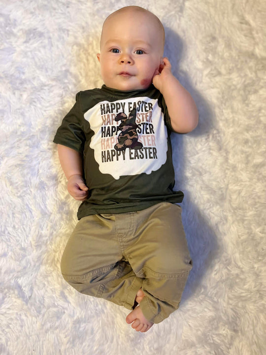 Happy Easter camo bleached shirt