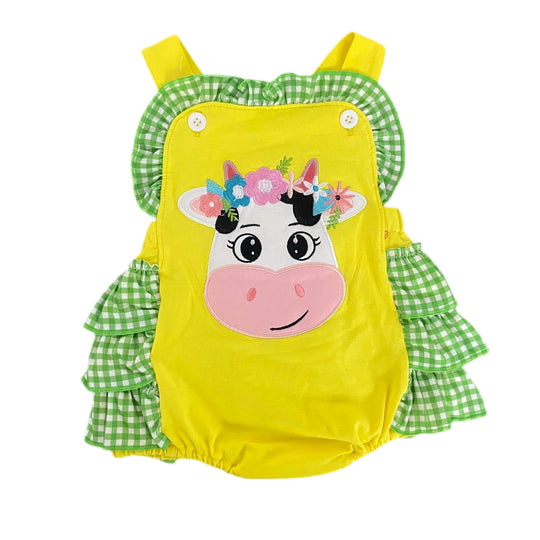 Yellow cow floral romper