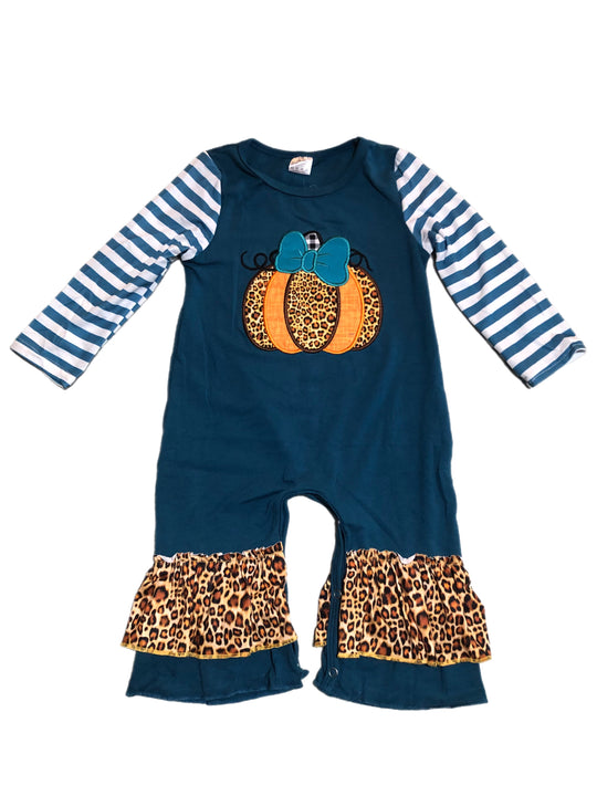 Blue leopard pumpkin romper