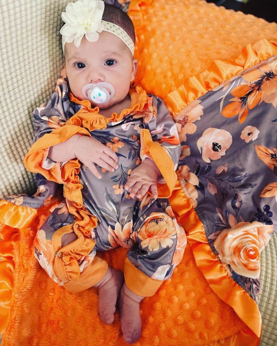 Orange floral ruffle sleeper