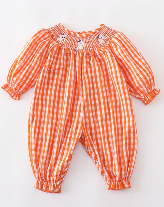 Smocked orange ghost romper