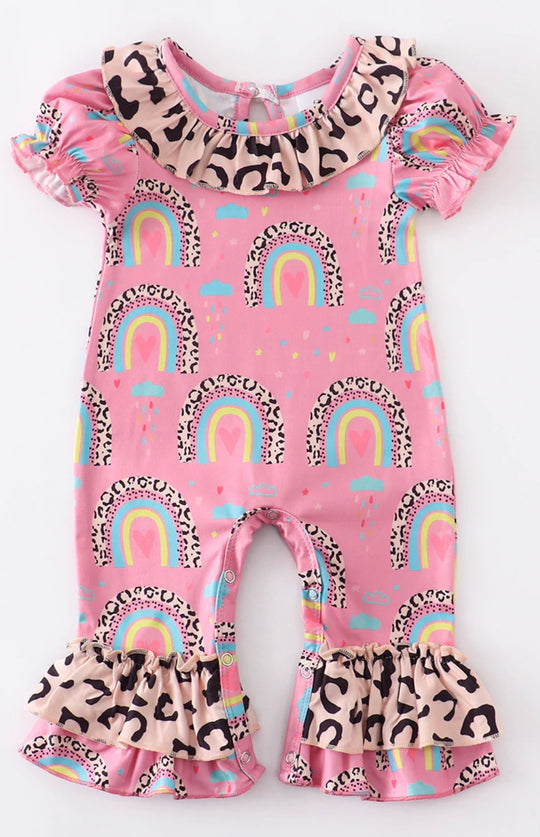 Pink Leopard rainbow romper