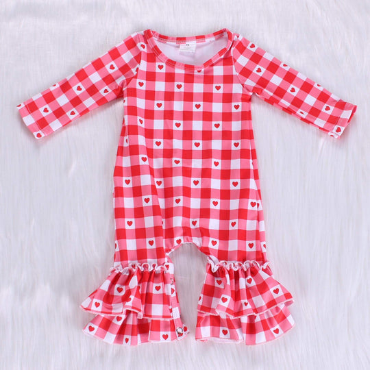 NB plaid heart ruffle romper