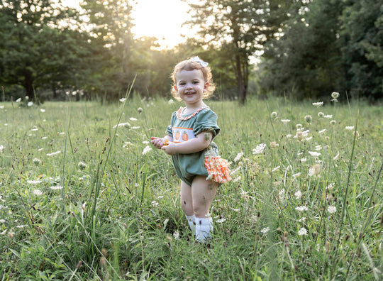 Sage pumpkin embroidery romper