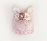Flower bunny beanie hand knit