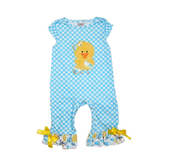 Blue checkered chick romper
