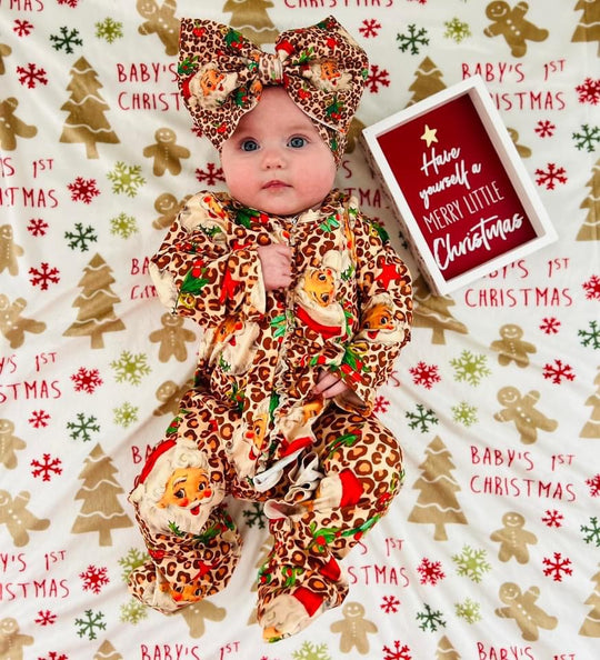 Leopard Santa zip sleeper with ruffle