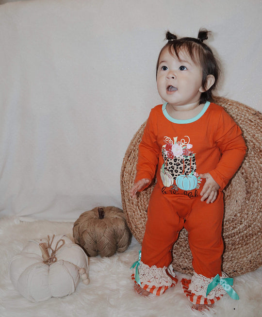Be thankful leopard pumpkin romper