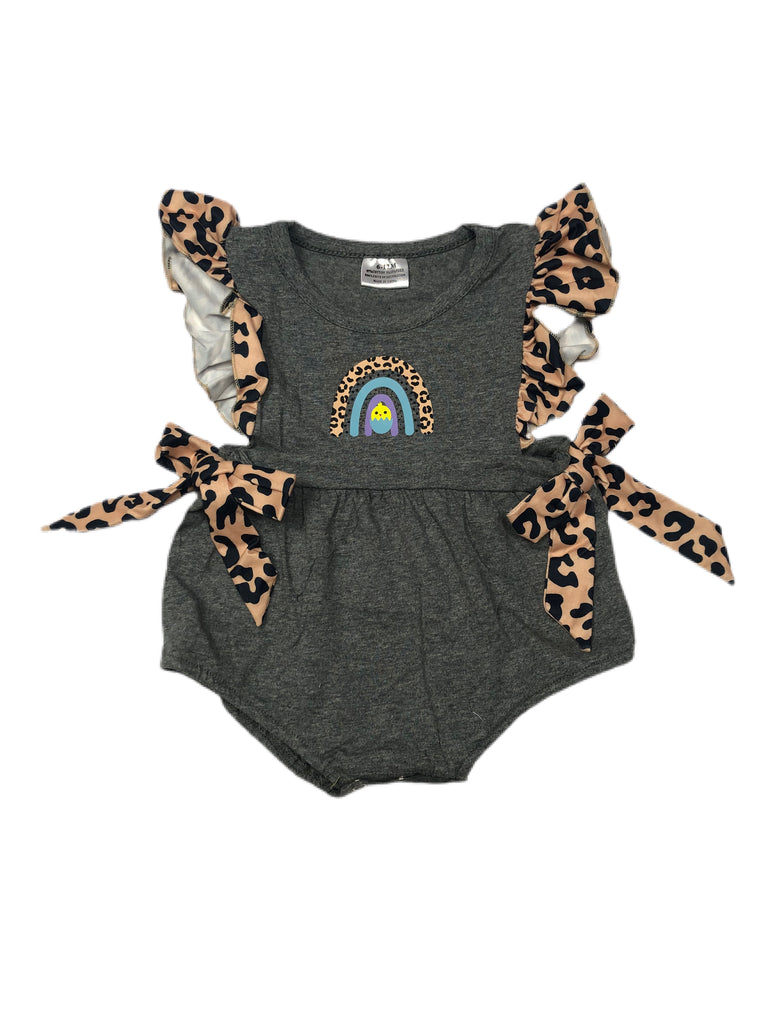 Leopard and gray rainbow chick romper