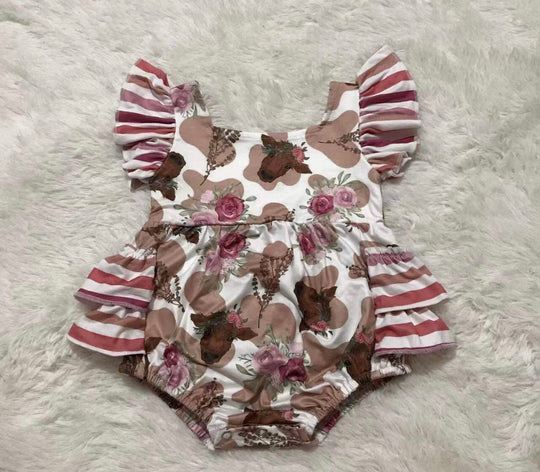 Brown cow floral bubble romper