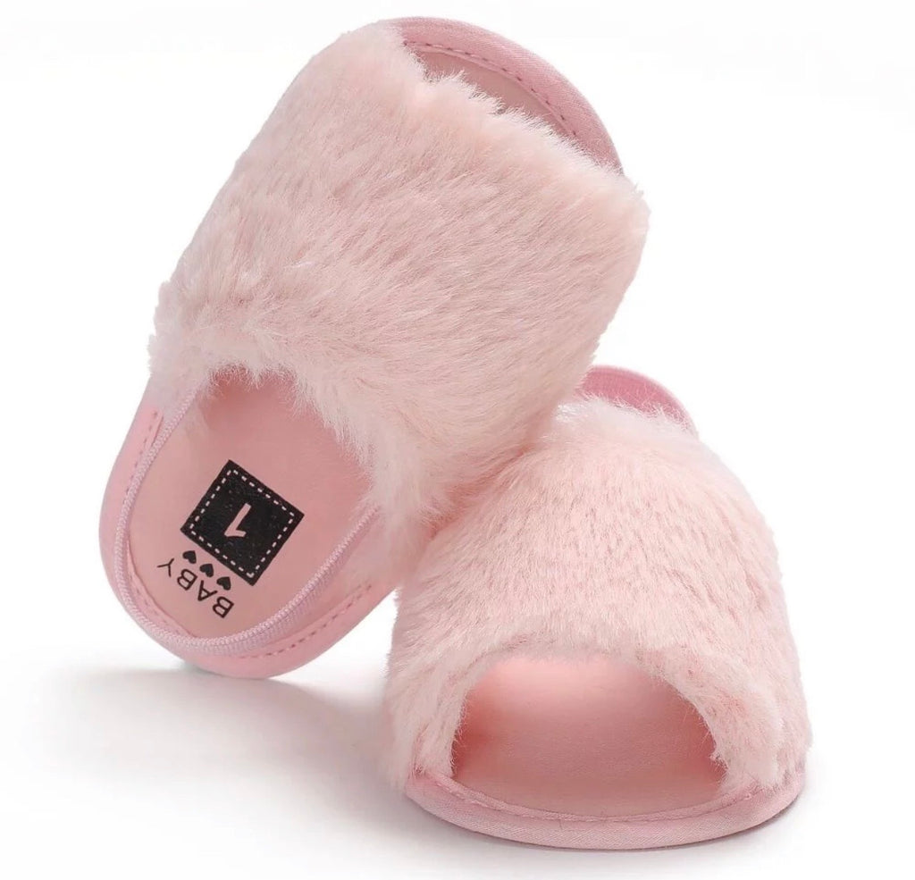 Pink Baby Girl Fur Slides – Leopardbaby Boutique