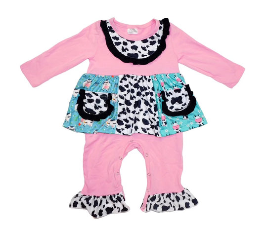 Pink skirted cow romper