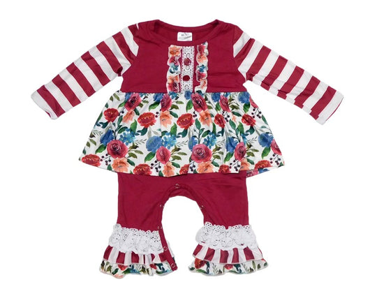 Maroon floral skirted romper
