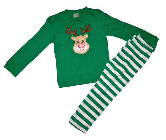 Boy Green Striped Reindeer Set