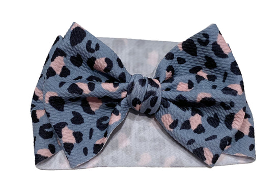 Handmade Gray and Pink Leopard Headband Bow