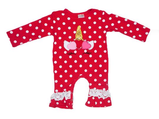 Red Polka dot Unicorn Romper