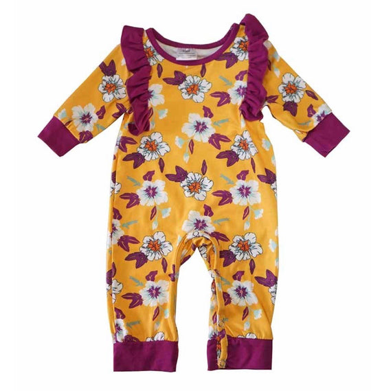 Mustard purple floral romper